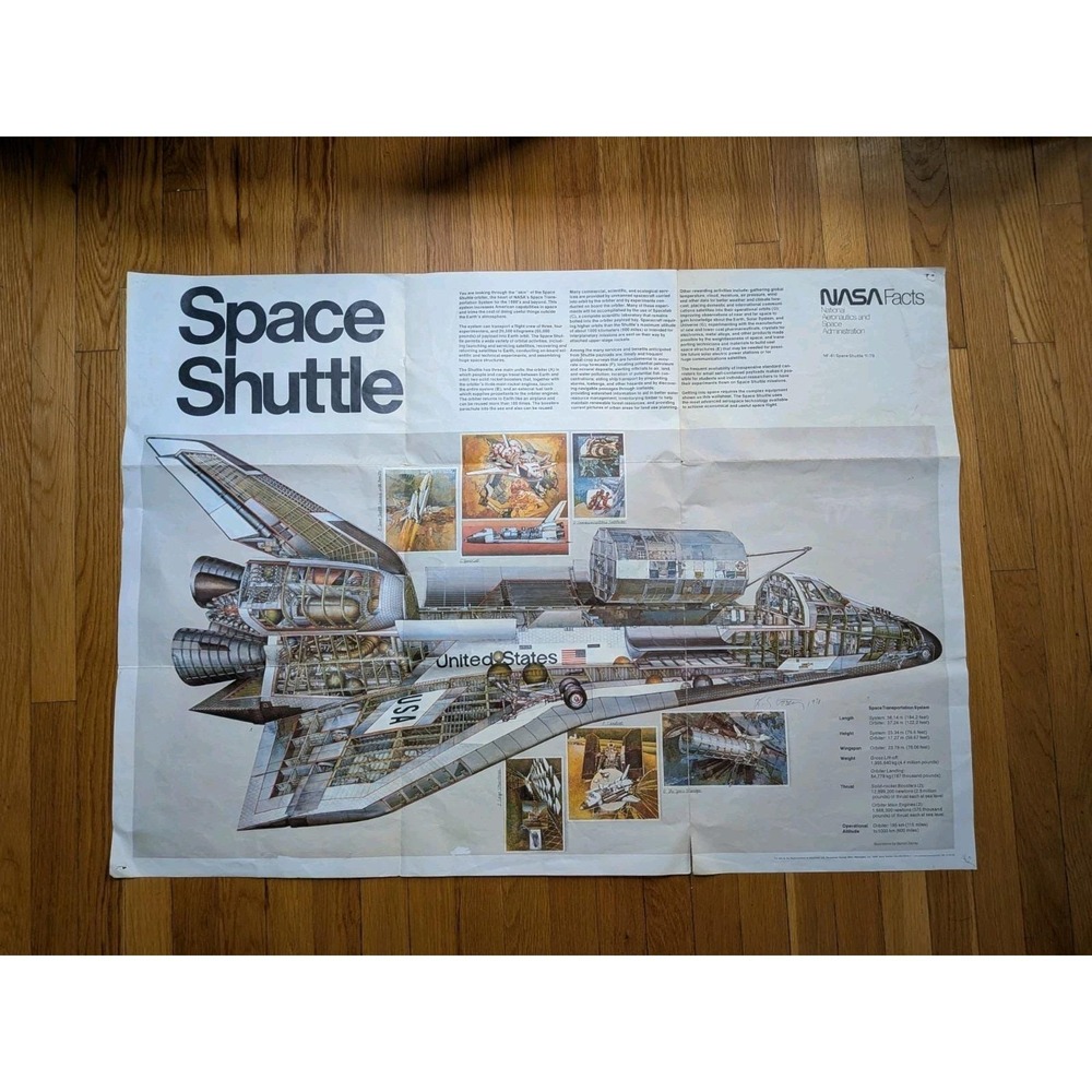 1978 Original NASA Space Shuttle Cutaway Poster – Signed – Rare